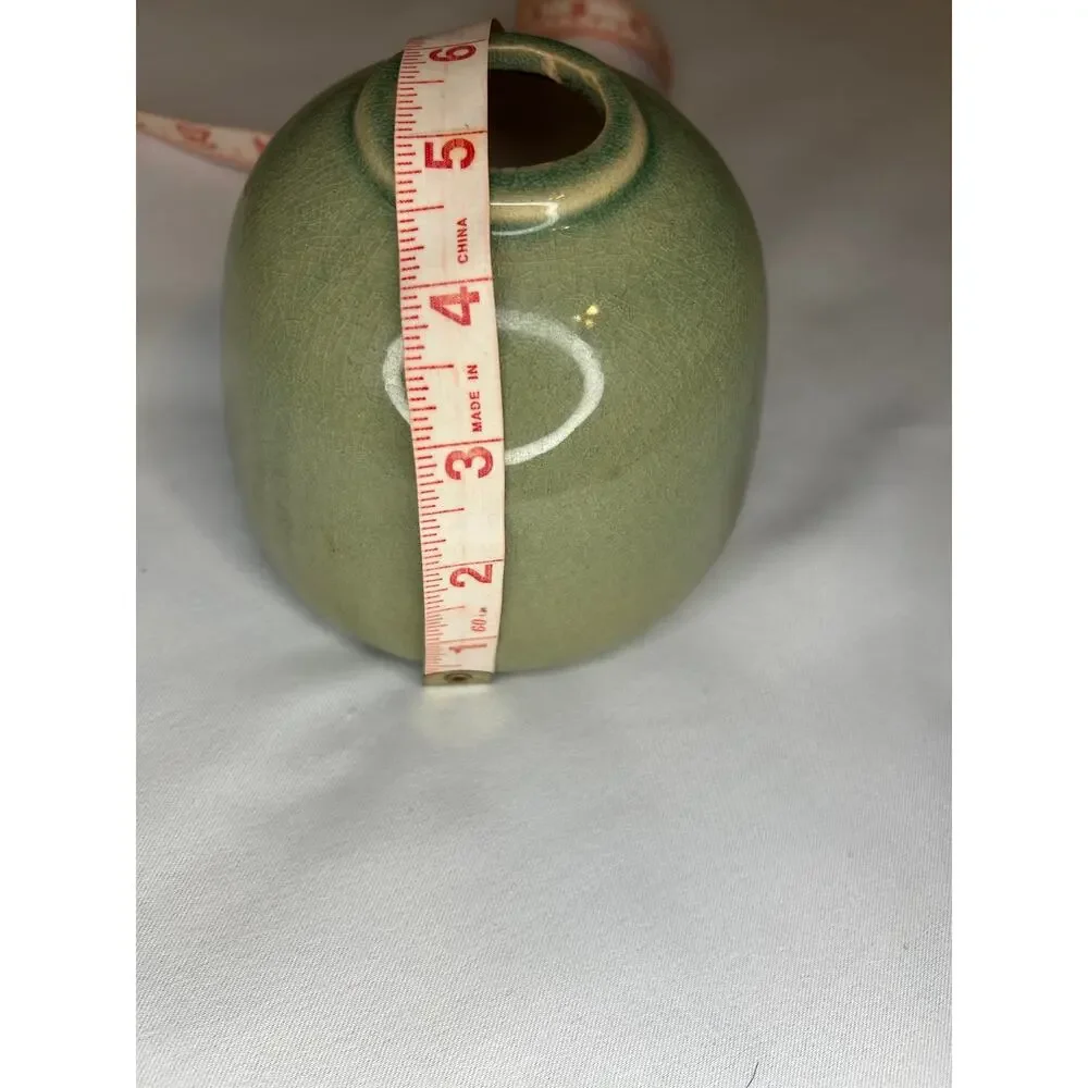 Sage Green Crackle Glaze Ceramic Bud Vase White Circle Modern Pottery 5”